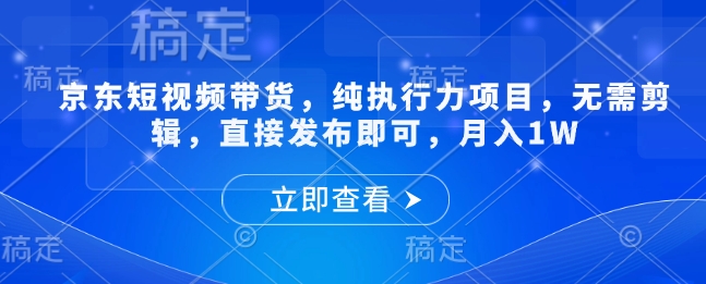 京东短视频带货，纯执行力项目，无需剪辑，直接发布即可，月入1W-玖玖资源网