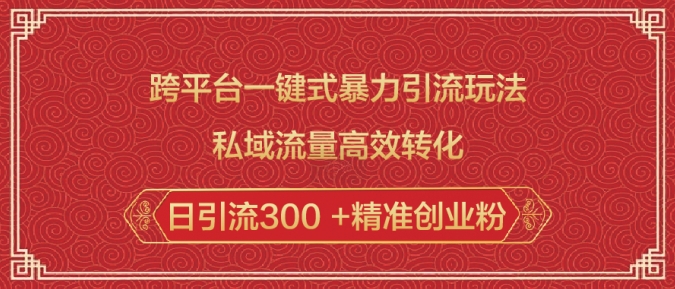 跨平台一键式暴力引流玩法，私域流量高效转化日引流300 +精准创业粉-玖玖资源网