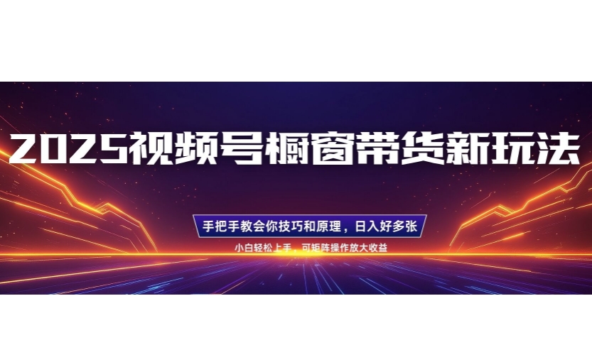 25年最新视频号橱窗带货新玩法，零基础，手把手教学，每天三小时，起号以后日入多张-玖玖资源网