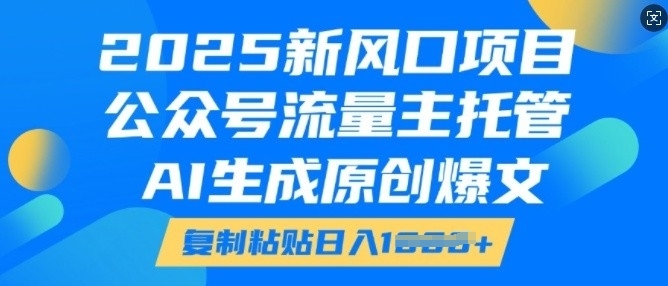 2025新风口项目，公众号流量主托管，AI生成原创爆文，复制粘贴日入多张-玖玖资源网