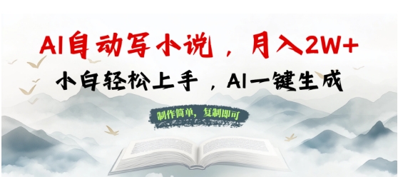 AI自动写小说，制作简单，复制即可，月入过W+，小白轻松上手，AI一键生成-玖玖资源网