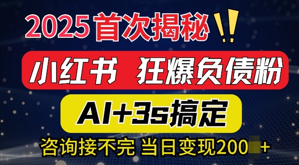 2025引流天花板：最新小红书狂暴负债粉思路，咨询接不断，当日入多张-玖玖资源网