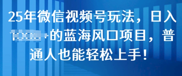 25年微信视频号玩法，日入几张的蓝海风口项目，普通人也能轻松上手!-玖玖资源网