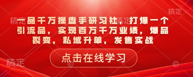 一品千万操盘手研习社，打爆一个引流品，实现百万千万业绩，爆品裂变，私域升单，发售实战-玖玖资源网