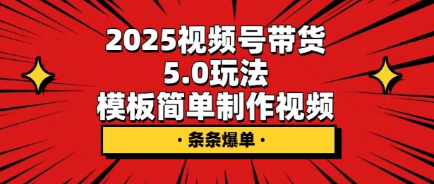 2025视频号带货5.0玩法，模板简单制作视频，条条爆单-玖玖资源网