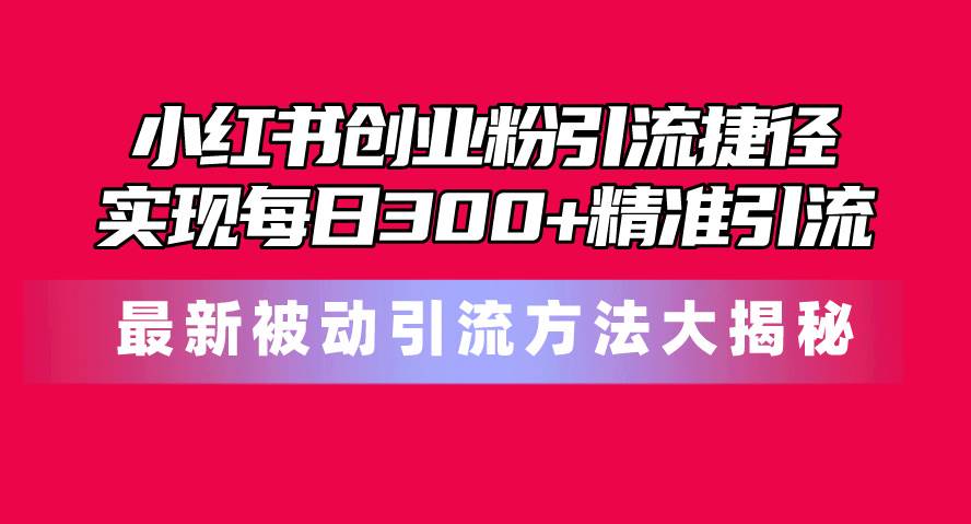 小红书创业粉引流捷径！最新被动引流方法大揭秘，实现每日300+精准引流-玖玖资源网