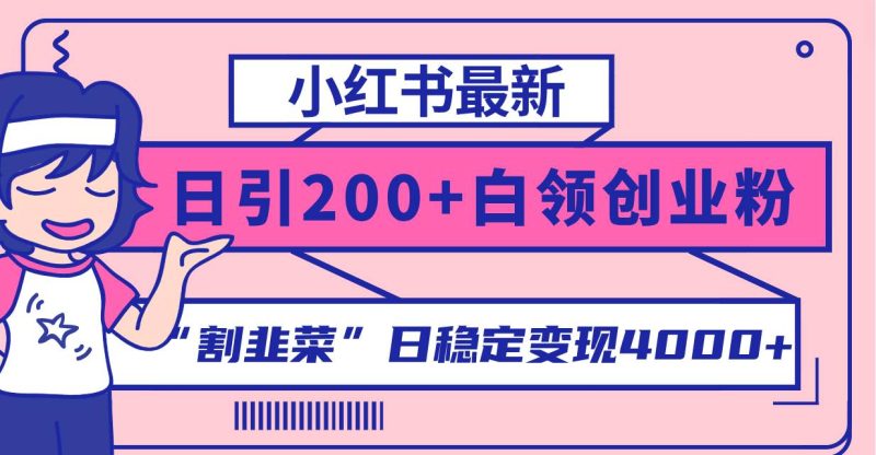 小红书最新日引200+创业粉”割韭菜“日稳定变现4000+实操教程！-玖玖资源网