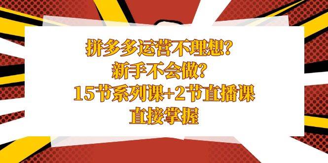 拼多多运营不理想？新手不会做？15节系列课+2节直播课，直接掌握-玖玖资源网