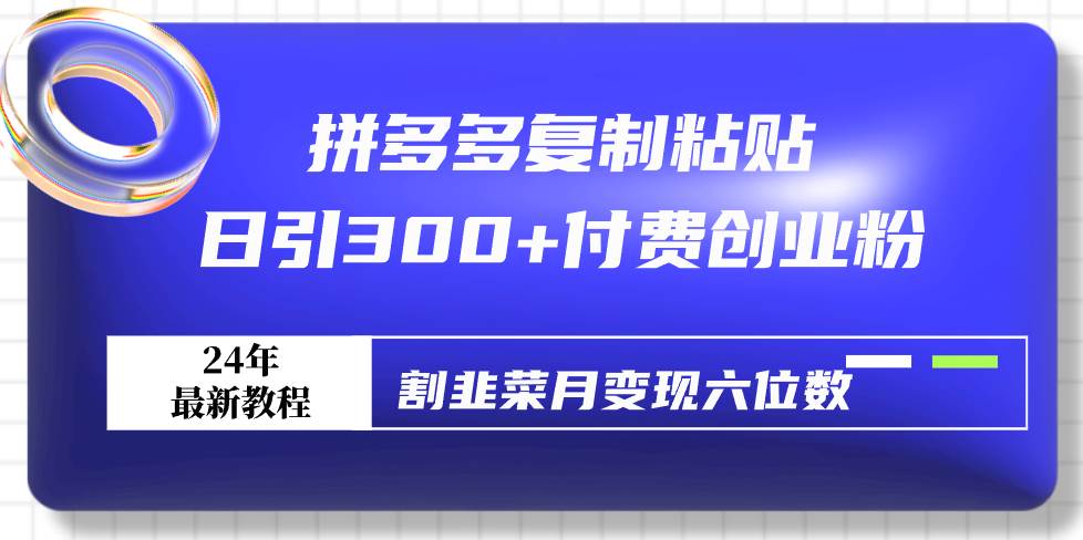 拼多多复制粘贴日引300+付费创业粉，割韭菜月变现六位数最新教程！-玖玖资源网