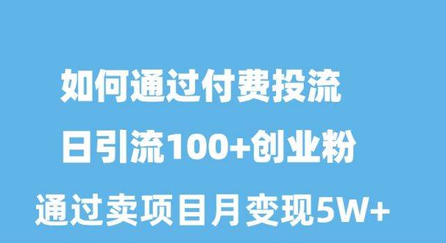 如何通过付费投流日引流100+创业粉月变现5W+-玖玖资源网