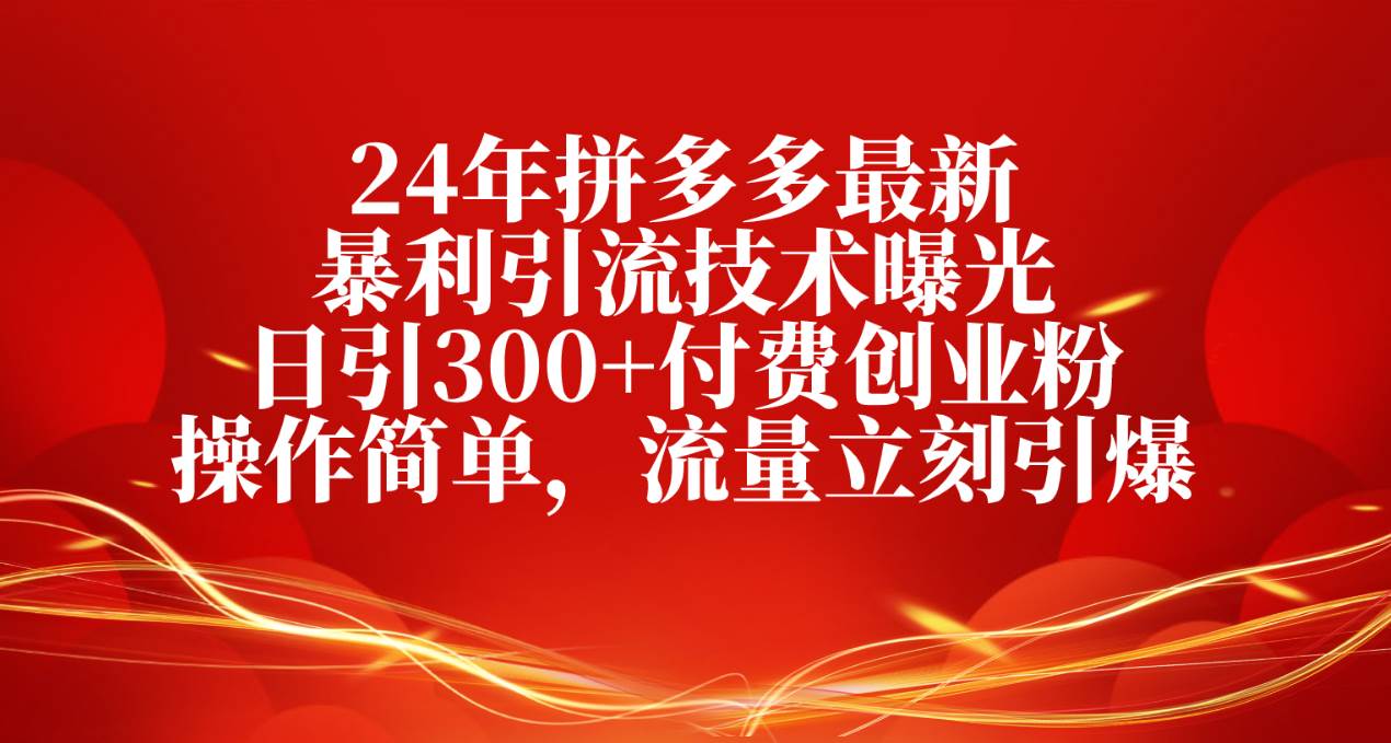 24年拼多多最新暴利引流技术曝光，日引300+付费创业粉，操作简单，流量…-玖玖资源网