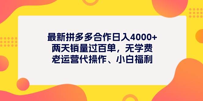 最新拼多多项目日入4000+两天销量过百单，无学费、老运营代操作、小白福利-玖玖资源网