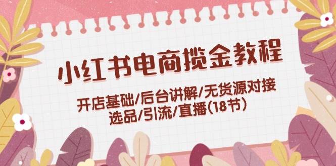 小红书电商揽金教程：开店基础/后台讲解/无货源对接/选品/引流/直播(18节)-玖玖资源网