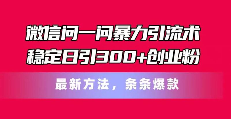 微信问一问暴力引流术，稳定日引300+创业粉，最新方法，条条爆款-玖玖资源网