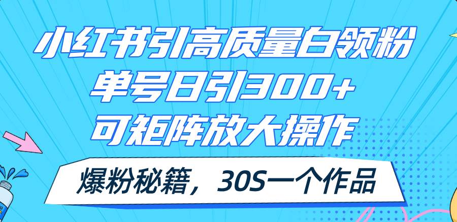 小红书引高质量白领粉，单号日引300+，可放大操作，爆粉秘籍！30s一个作品-玖玖资源网