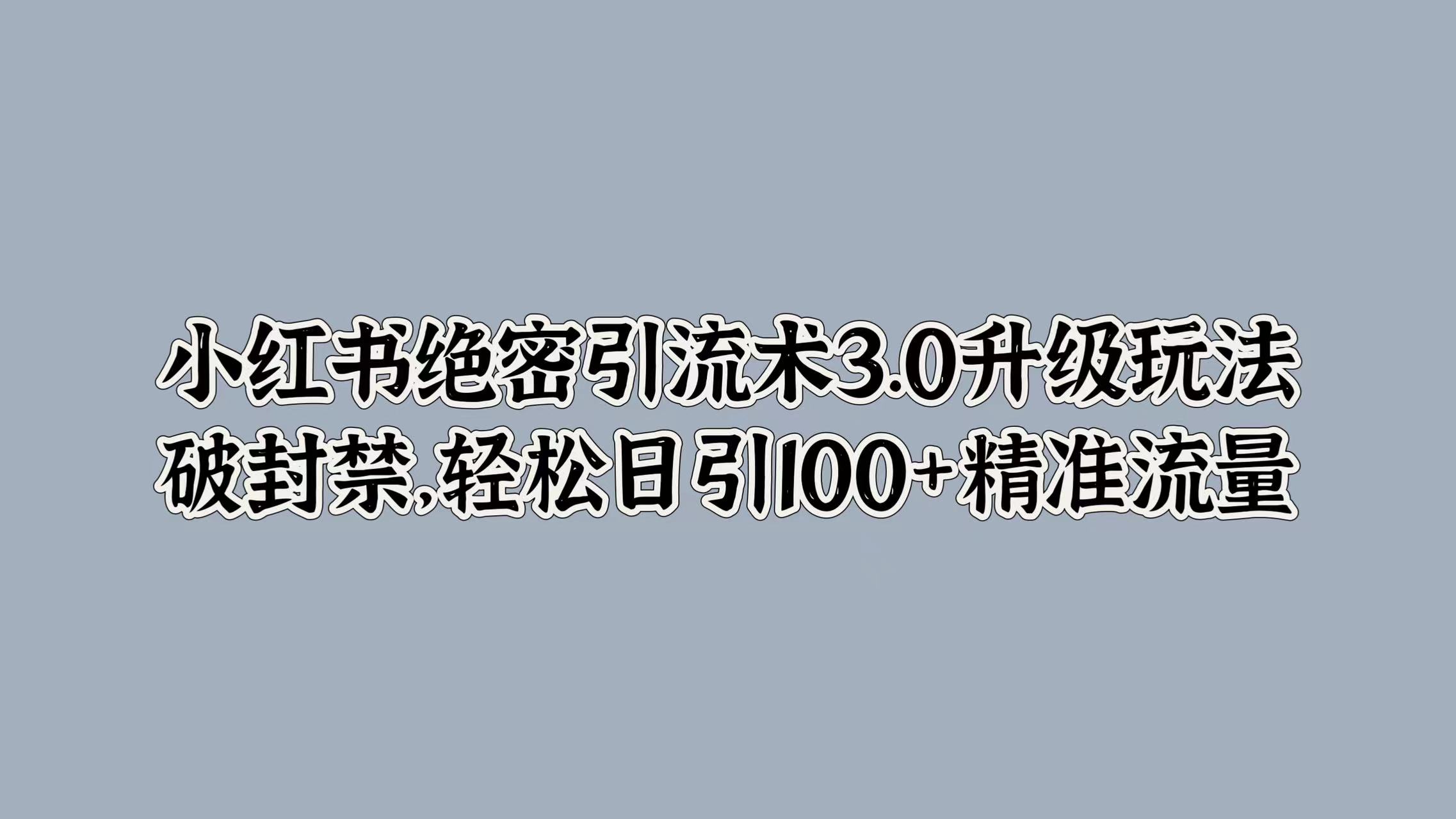 小红书绝密引流术3.0升级玩法，破封禁，轻松日引100+精准流量-玖玖资源网