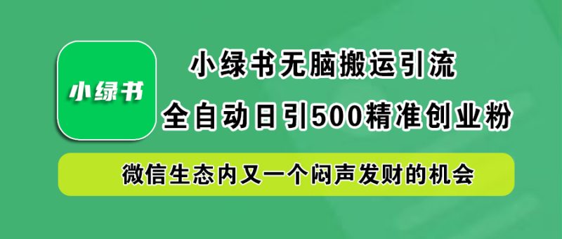 小绿书小白无脑搬运引流，全自动日引500精准创业粉，微信生态内又一个闷声发财的机会-玖玖资源网