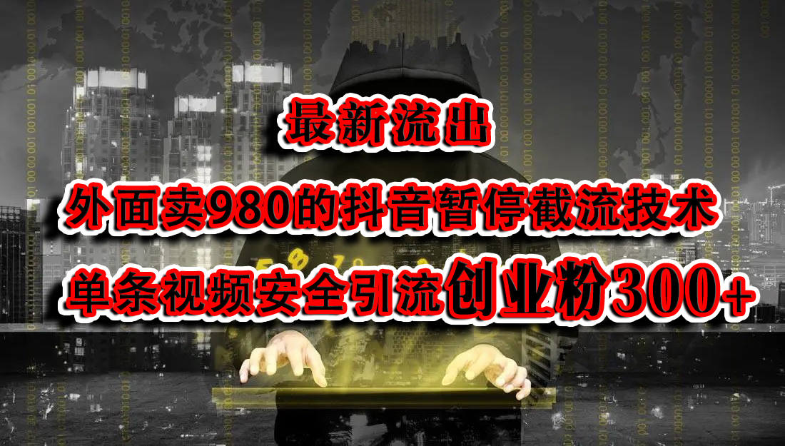 最新流出：外面卖980的抖音暂停截流技术单条视频安全引流创业粉300+-玖玖资源网