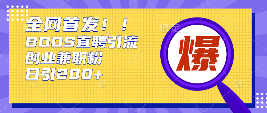全网首发!BOOS直聘引流创业兼职粉，单号日引200+-玖玖资源网
