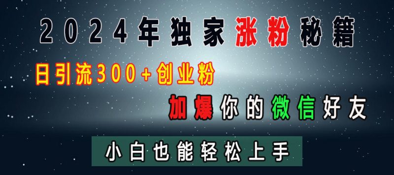2024年独家涨粉秘籍，日引流300+创业粉，加爆你的微信好友，小白也能轻松上手-玖玖资源网