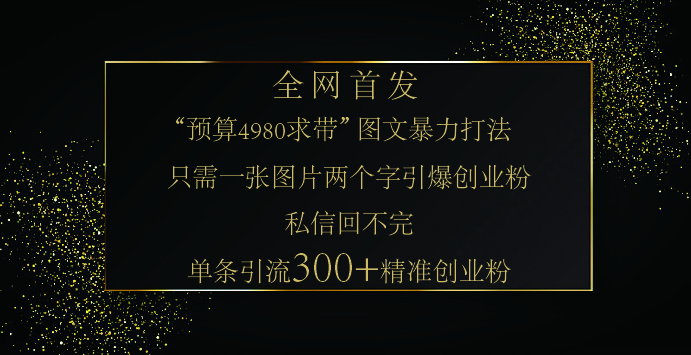 小红书，“预算 4980 带我飞” 的神奇图片引流法，堪称涨粉核武器！只需一张图，就能单条笔记凭借此方法，轻松引流 300 + 精准创业粉！-玖玖资源网