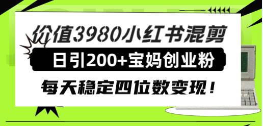 价值3980小红书混剪日引200+宝妈创业粉，每天稳定四位数变现！-玖玖资源网