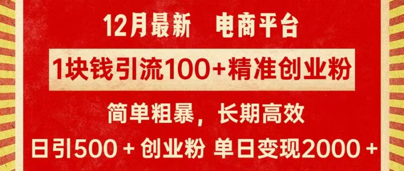 拼多多淘宝电商平台1块钱引流100个精准创业粉，简单粗暴高效长期精准，单人单日引流500+创业粉，日变现2000+-玖玖资源网