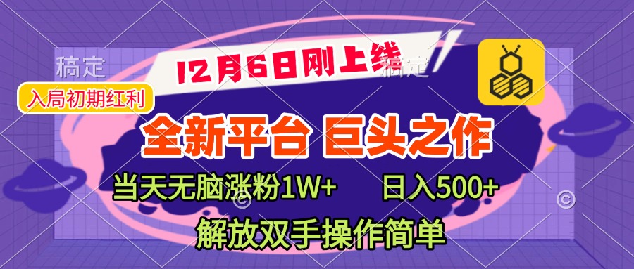 全新引流平台，巨头之作，当天无脑涨粉1W+，日入现500+，解放双手操作简单-玖玖资源网