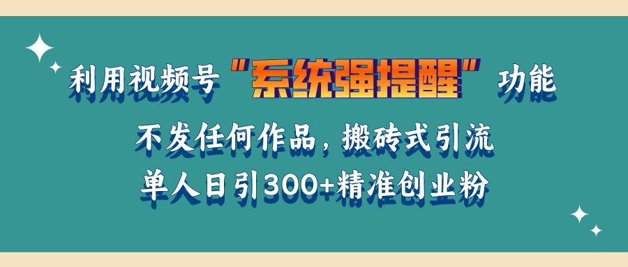 利用视频号“系统强提醒”功能，引流精准创业粉，无需发布任何作品，单人日引流300+精准创业粉-玖玖资源网