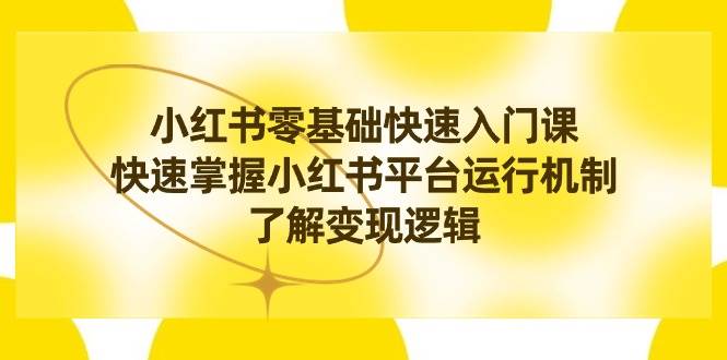 小红书0基础快速入门课，快速掌握小红书平台运行机制，了解变现逻辑-玖玖资源网