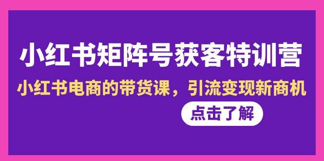 小红书-矩阵号获客特训营-第10期，小红书电商的带货课，引流变现新商机-玖玖资源网