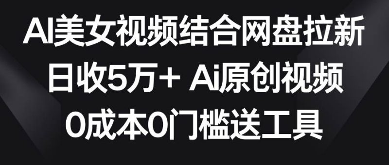 AI美女视频结合网盘拉新，日收5万+两分钟一条Ai原创视频，0成本0门槛送工具-玖玖资源网