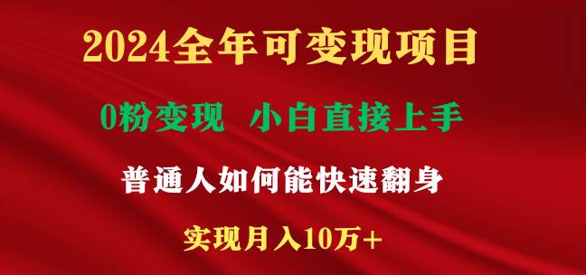 2024全年可变现项目，一天收益至少2000+，小白上手快，普通人就要利用互…-玖玖资源网