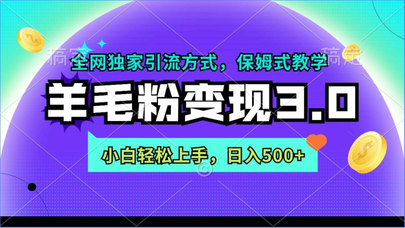 羊毛粉变现3.0 全网独家引流方式，小白轻松上手，日入500+-玖玖资源网