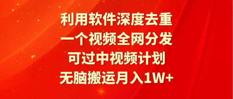 利用软件深度去重，一个视频全网分发，可过中视频计划，无脑搬运月入1W+-玖玖资源网