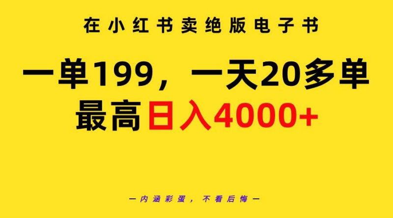 在小红书卖绝版电子书，一单199 一天最多搞20多单，最高日入4000+教程+资料-玖玖资源网