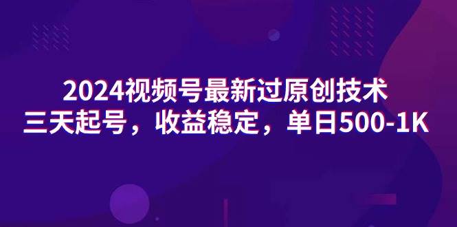 2024视频号最新过原创技术，三天起号，收益稳定，单日500-1K-玖玖资源网