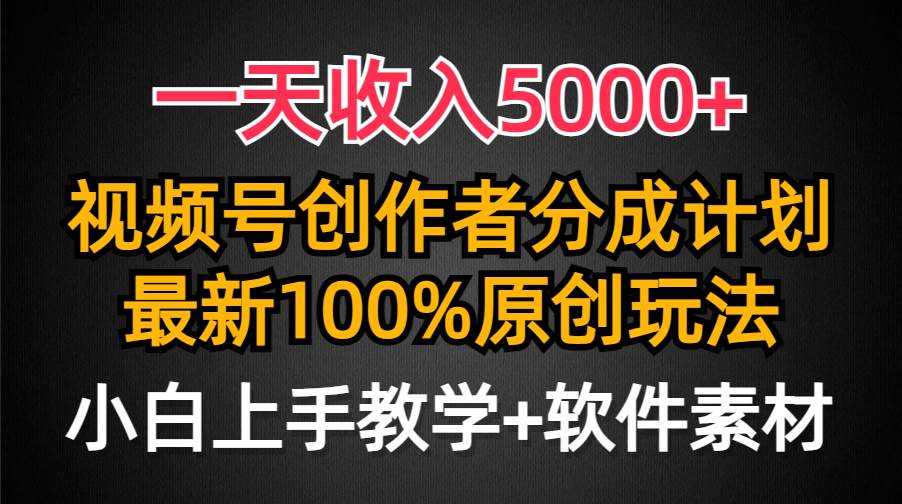 一天收入5000+，视频号创作者分成计划，最新100%原创玩法，小白也可以轻…-玖玖资源网