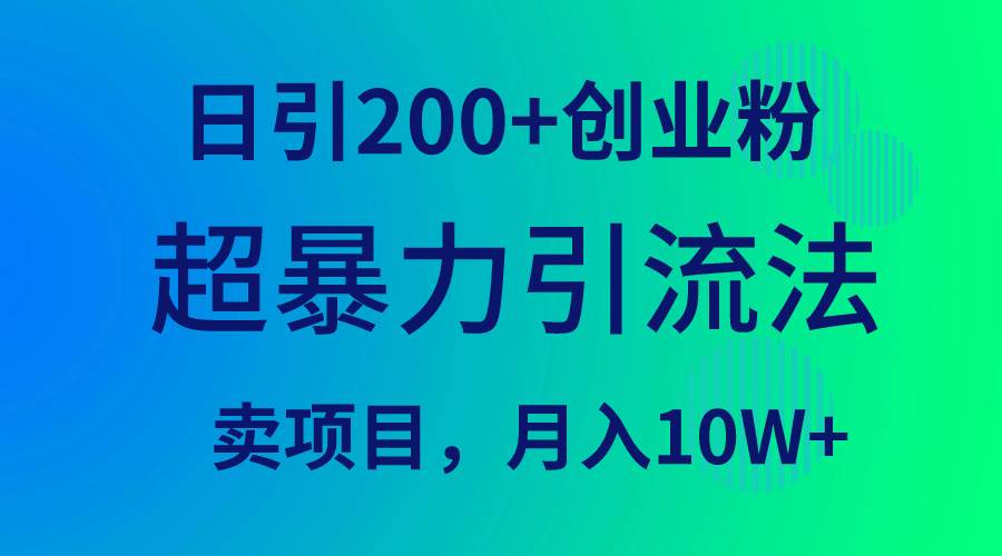 超暴力引流法，日引200+创业粉，卖项目月入10W+-玖玖资源网