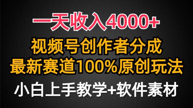 一天收入4000+，视频号创作者分成，最新赛道100%原创玩法，小白也可以轻…-玖玖资源网