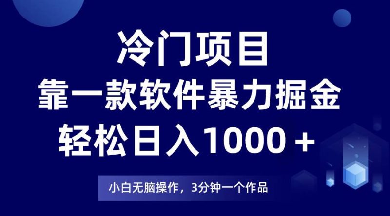 冷门项目，靠一款软件暴力掘金日入1000＋，小白轻松上手第二天见收益-玖玖资源网