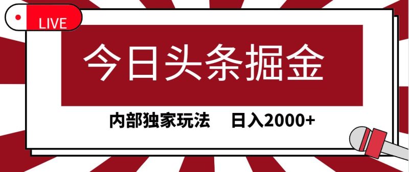 今日头条掘金，30秒一篇文章，内部独家玩法，日入2000+-玖玖资源网