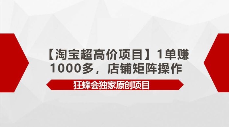 【淘宝超高价项目】1单赚1000多，店铺矩阵操作-玖玖资源网