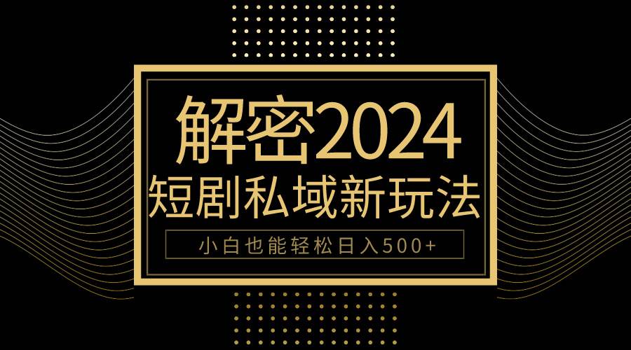 10分钟教会你2024玩转短剧私域变现，小白也能轻松日入500+-玖玖资源网