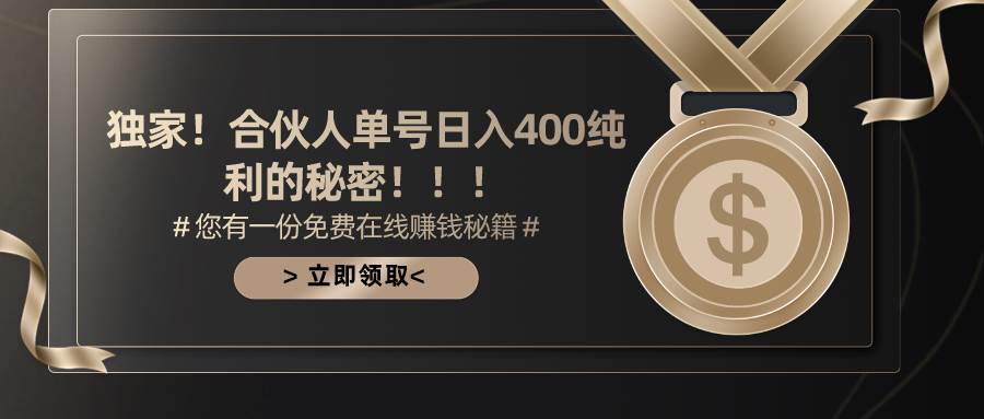 合伙人广告撸金最新玩法，每天单号400纯利-玖玖资源网