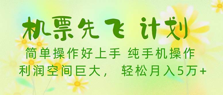 机票 先飞计划！用里程积分 兑换机票售卖赚差价 纯手机操作 小白月入5万+-玖玖资源网