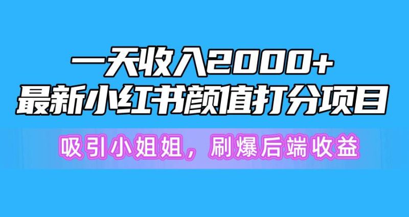 一天收入2000+，最新小红书颜值打分项目，吸引小姐姐，刷爆后端收益-玖玖资源网
