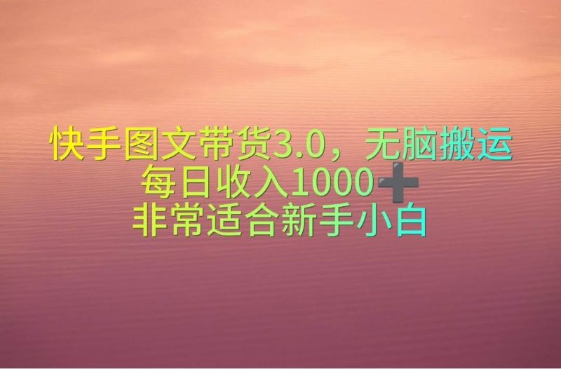 快手图文带货3.0，无脑搬运，每日收入1000＋，非常适合新手小白-玖玖资源网