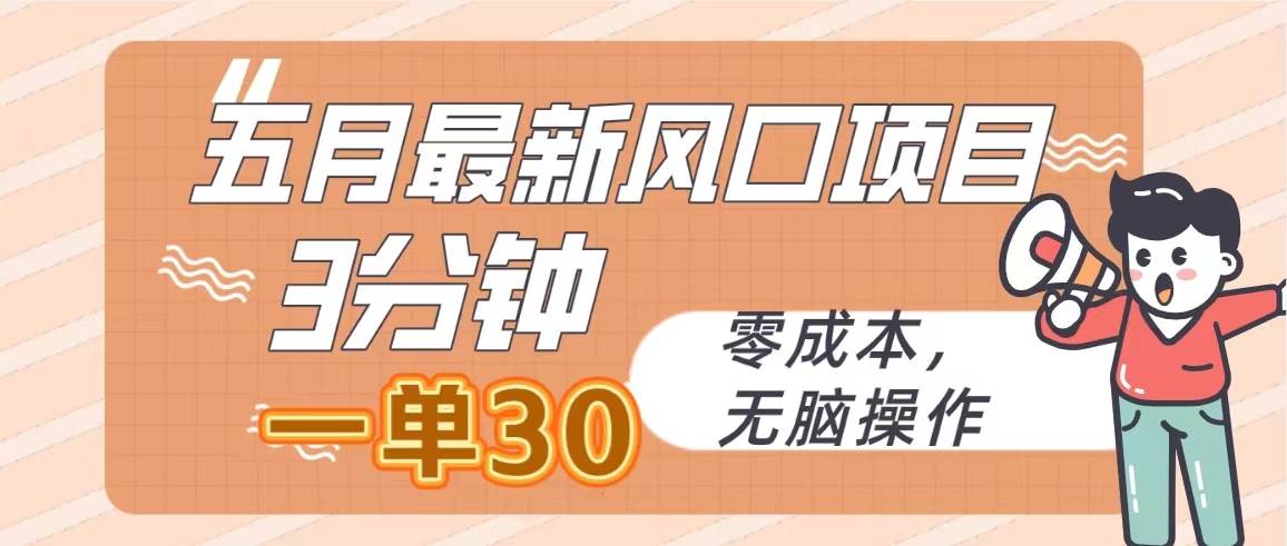 五月最新风口项目，3分钟一单30，零成本，无脑操作-玖玖资源网