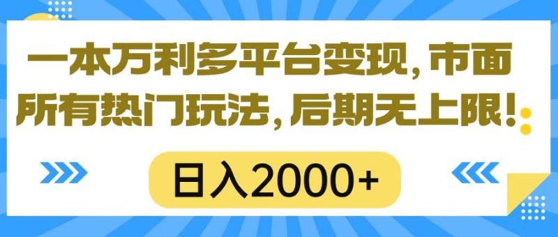 一本万利多平台变现，市面所有热门玩法，日入2000+，后期无上限！-玖玖资源网